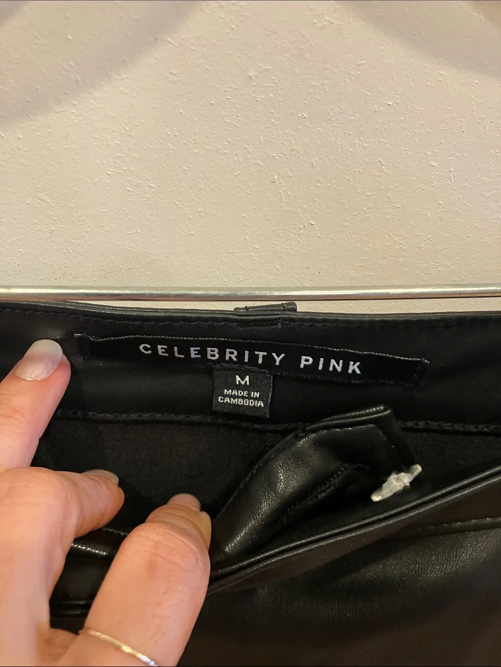 Celebrity Pink Black Faux Leather Mini Skort with Asymmetrical Front